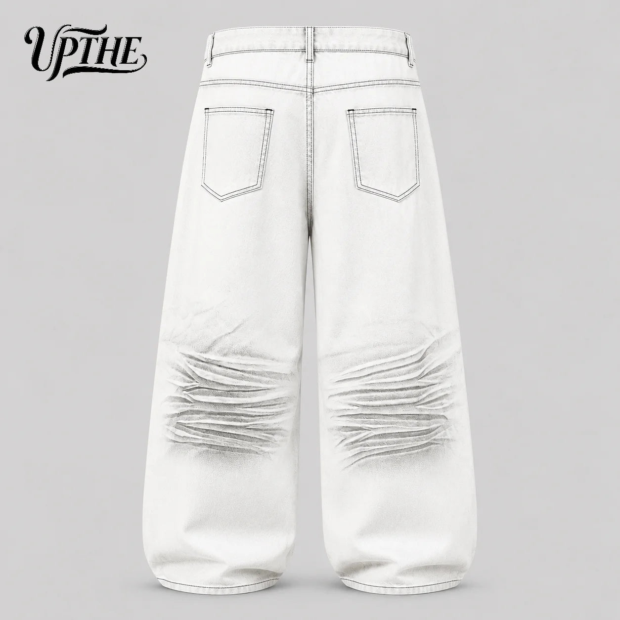 Men’s White Gradient Crinkle Wide Leg Y2K Baggy Jeans