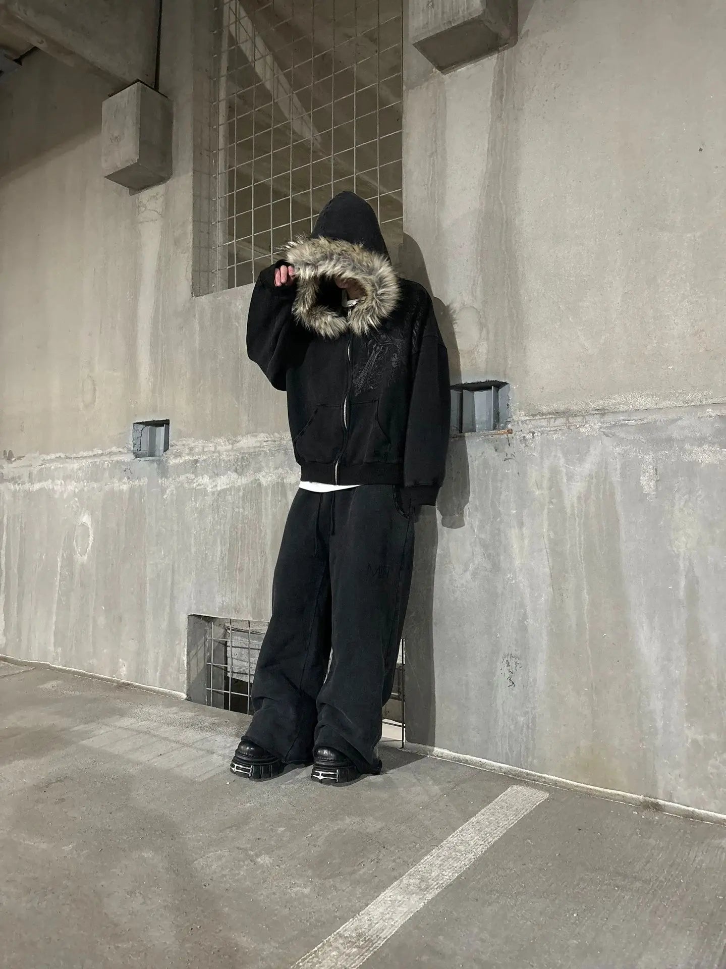 Y2K Faux Fur Collar Zip Hoodie Streetwear Jacket