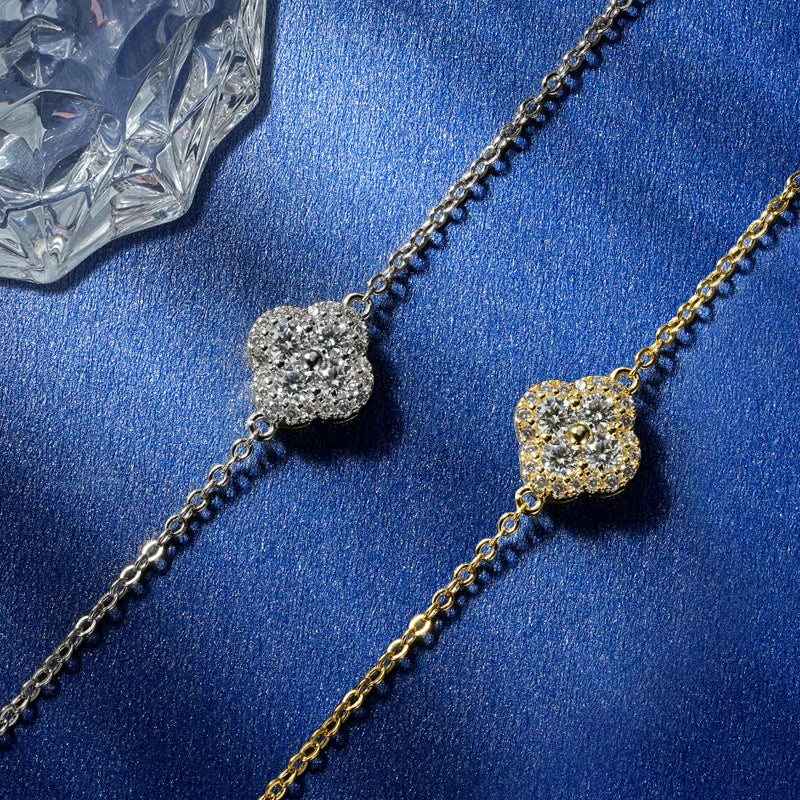Moissanite Clover Link Bracelet – D Color VVS1 Sparkle
