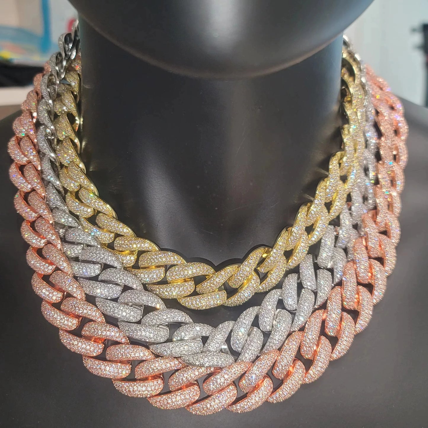 Men's Iced Out Cuban Link Moon Pendant Necklace