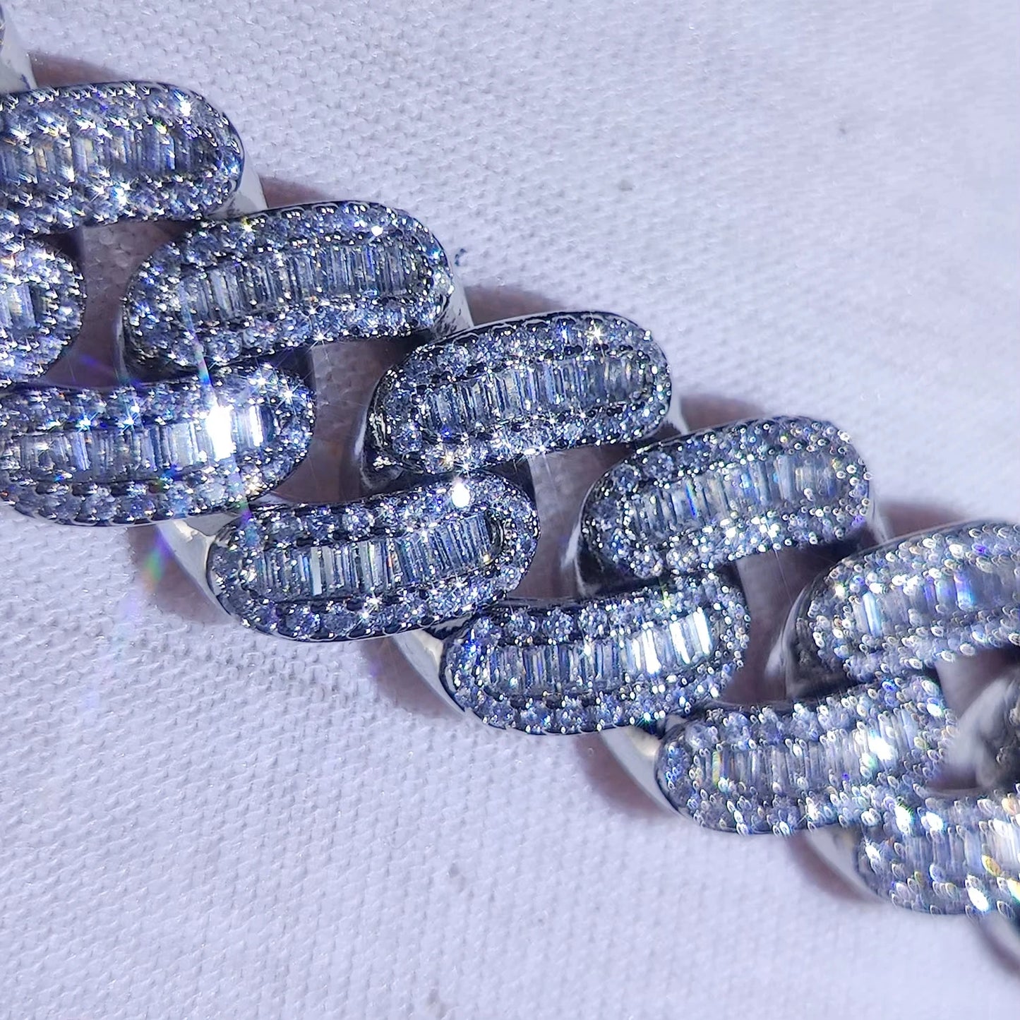 15mm Iced Cuban Link Necklace with Baguette CZ