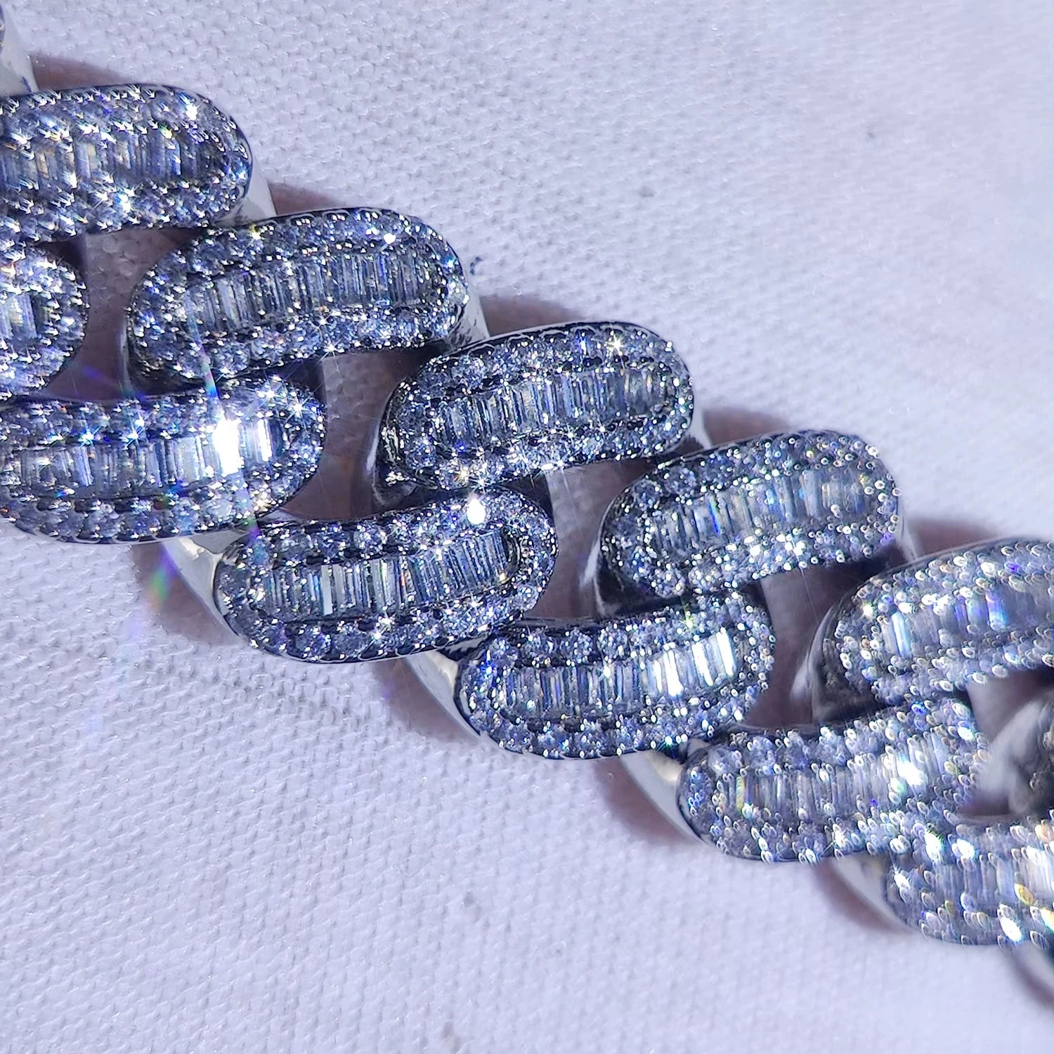 15mm Iced Cuban Link Necklace with Baguette CZ