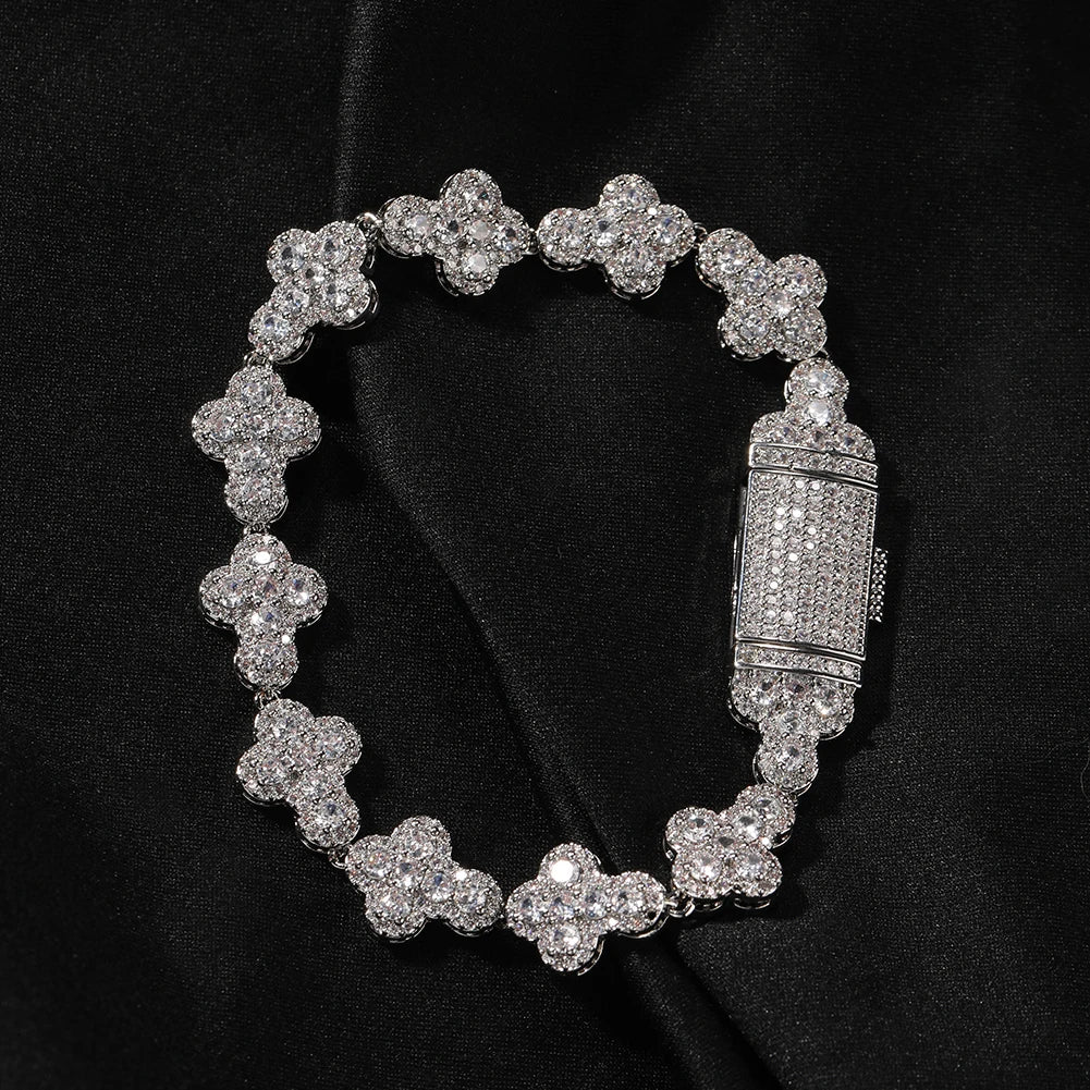 Iced Out Tennis Chain Necklace With Star Or Cross Pendants