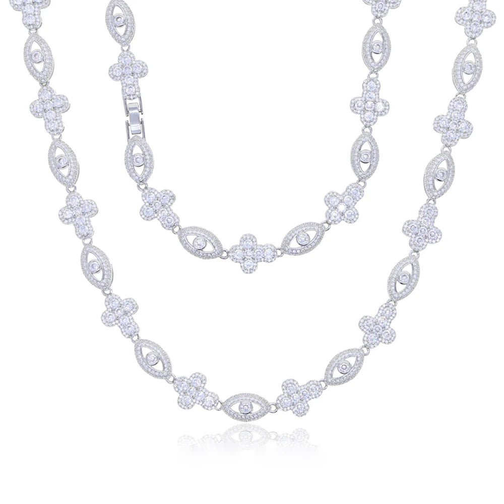 Iced Out Cross Necklace With Cubic Zirconia Tennis Chain
