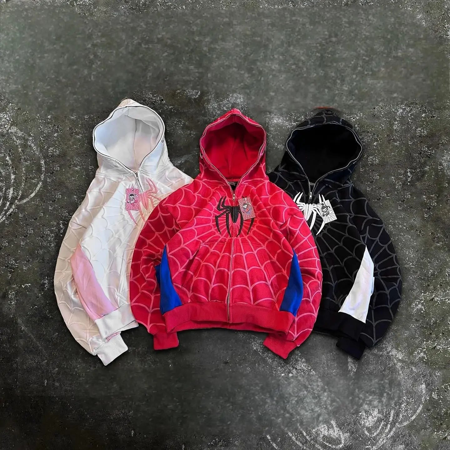 Y2K Gothic Spider Zip Hoodie – Oversized Streetwear