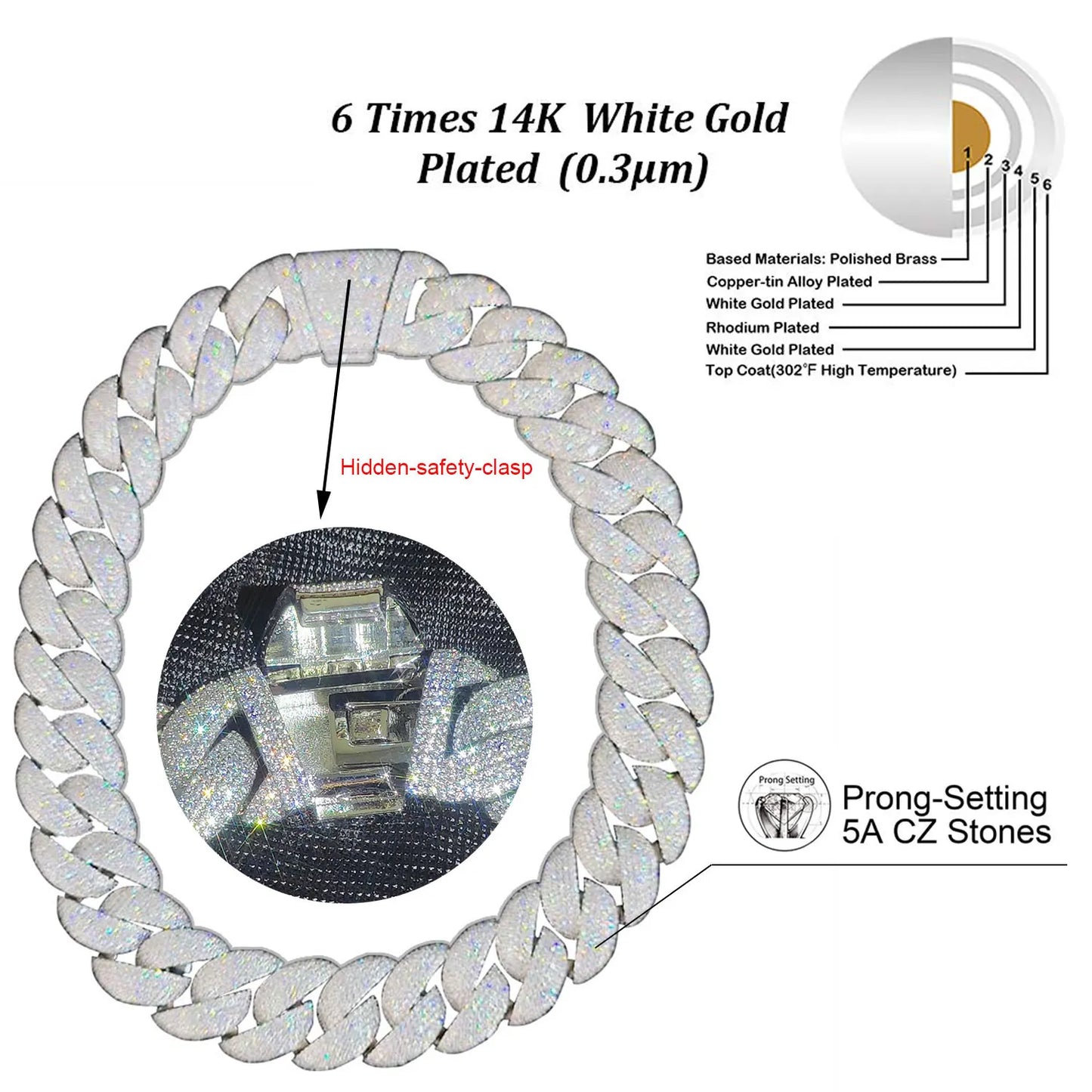 Iced Out Cuban Link Chain Necklace With 5A CZ Stones