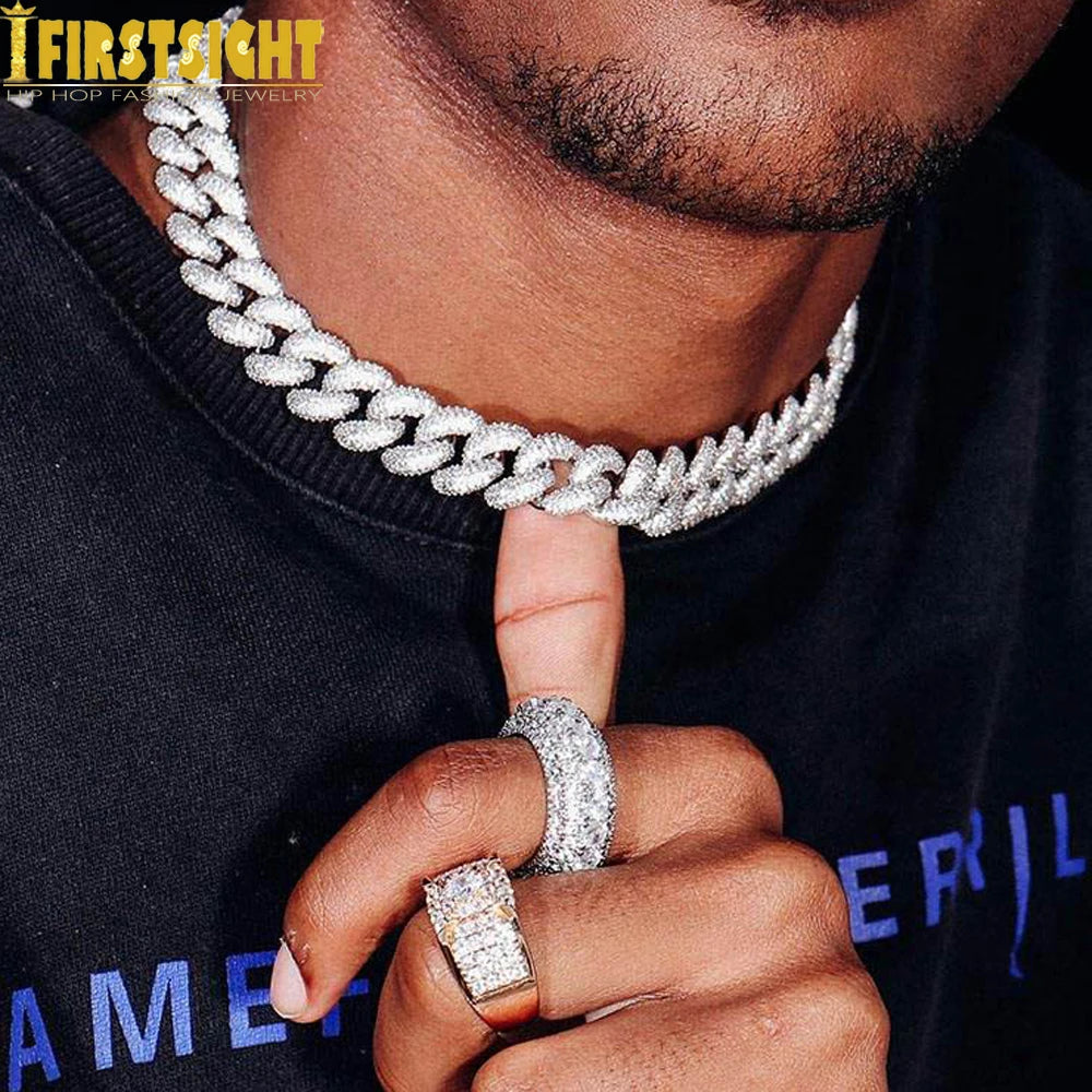 Men's Iced Cuban Link Chain Necklace 15 mm Silver Tone