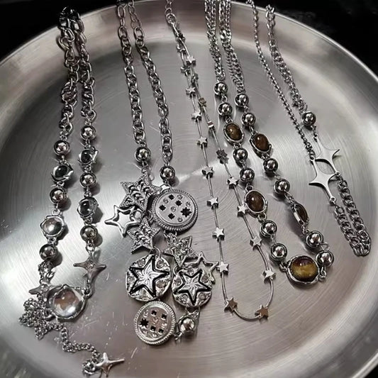 Y2K Star Pendant Chain Necklace Set For Men And Women
