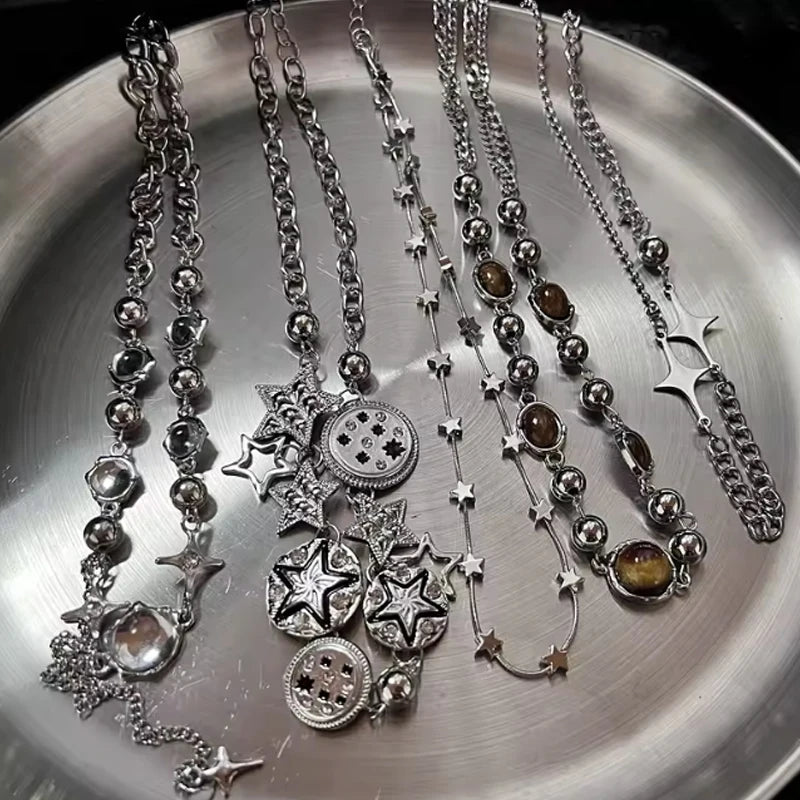 Y2K Star Pendant Chain Necklace Set For Men And Women