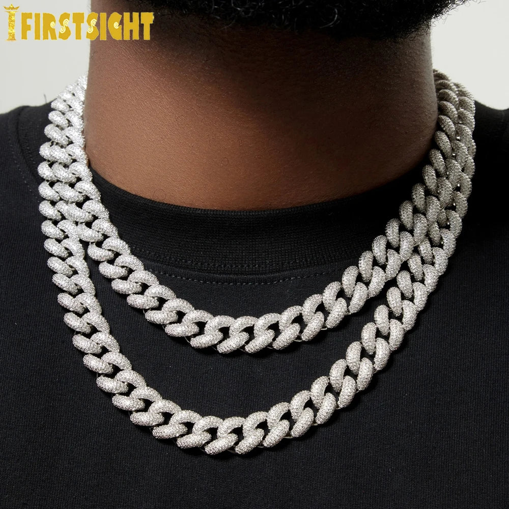 Men's Iced Cuban Link Chain Necklace 15 mm Silver Tone