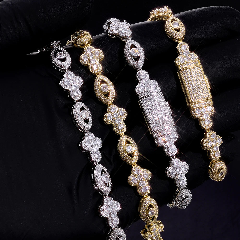 Bling Eye Cross Pendant Necklace With Cubic Zirconia