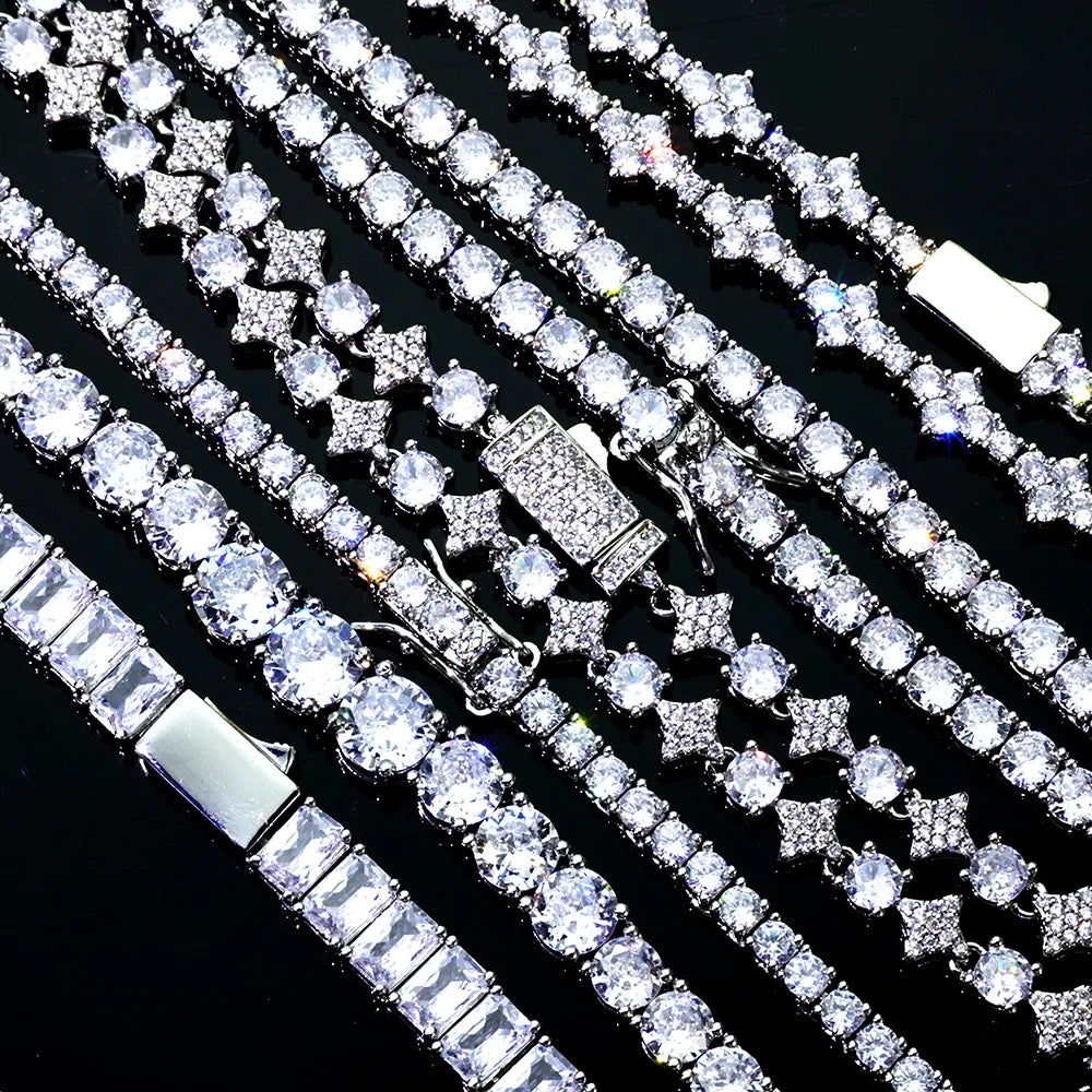 Hip Hop Iced Out CZ Tennis Bracelet Star Chain Jewelry