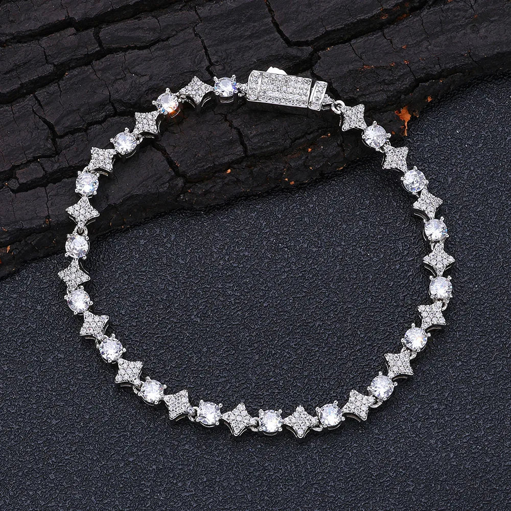 Hip Hop Iced Out CZ Tennis Bracelet Star Chain Jewelry