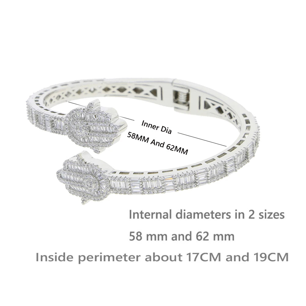 Iced Out CZ Hamsa Hand Cuff Bracelet Bangle