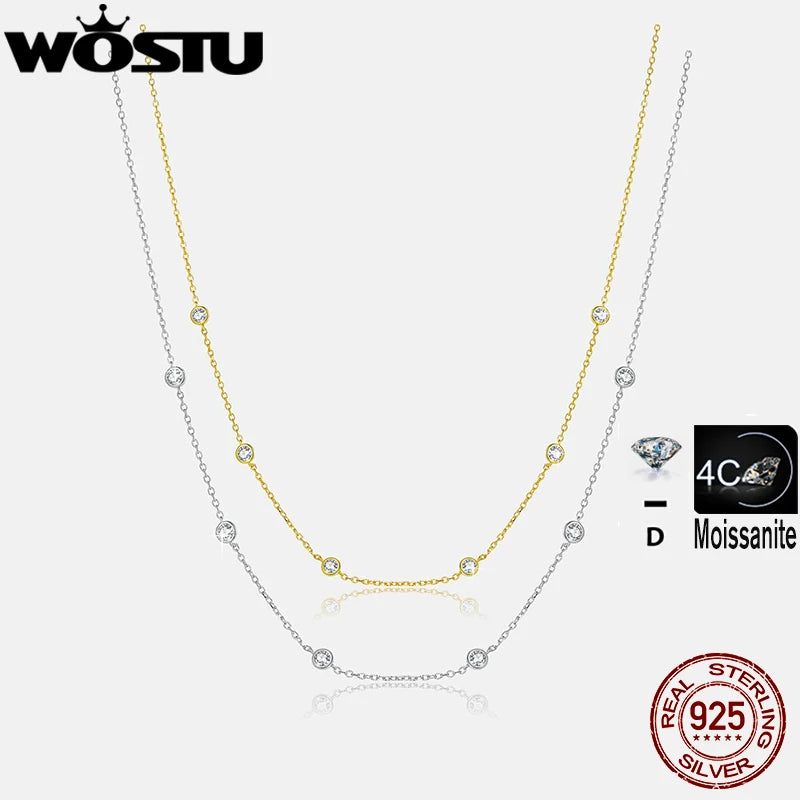 Moissanite Station Chain Necklace 925 Sterling Silver