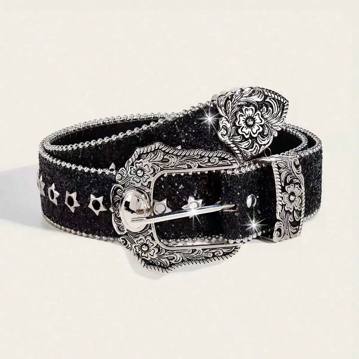 Y2K Western PU Waist Belt With Star Studs For Women