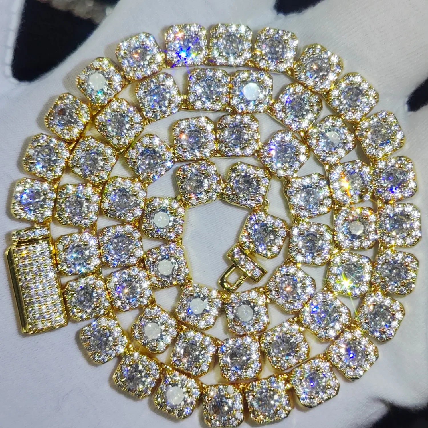 Clustered Tennis Chain Cuban Link Necklace With CZ
