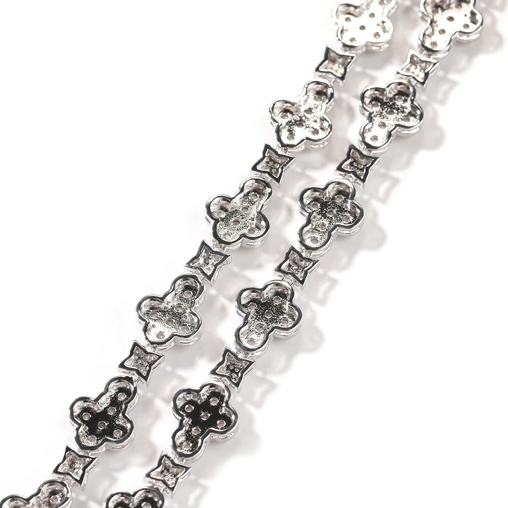Iced Out Tennis Chain Necklace With Star Or Cross Pendants