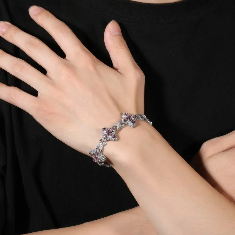 Floral Zircon Chain Bracelet – Colorful Crystal Jewelry