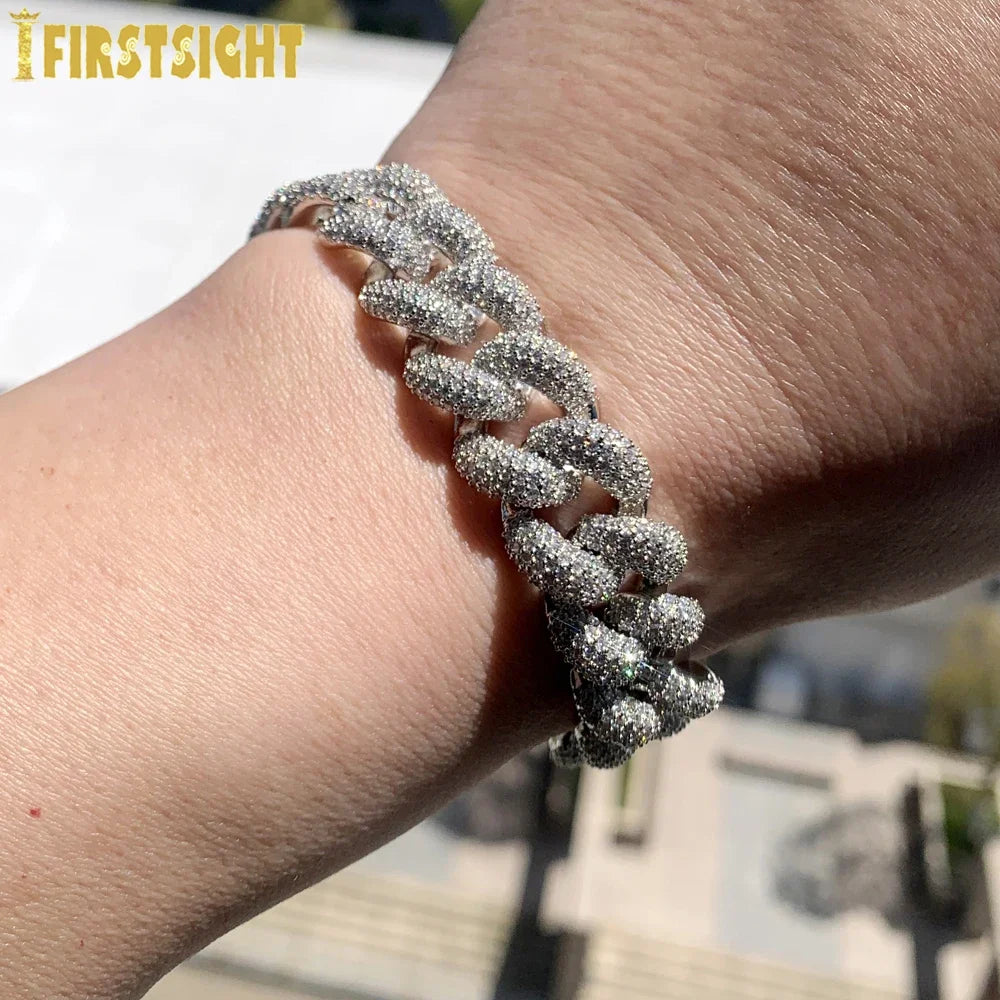 Men's Iced Cuban Link Chain Necklace 15 mm Silver Tone