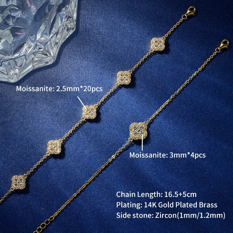 Moissanite Clover Link Bracelet – D Color VVS1 Sparkle