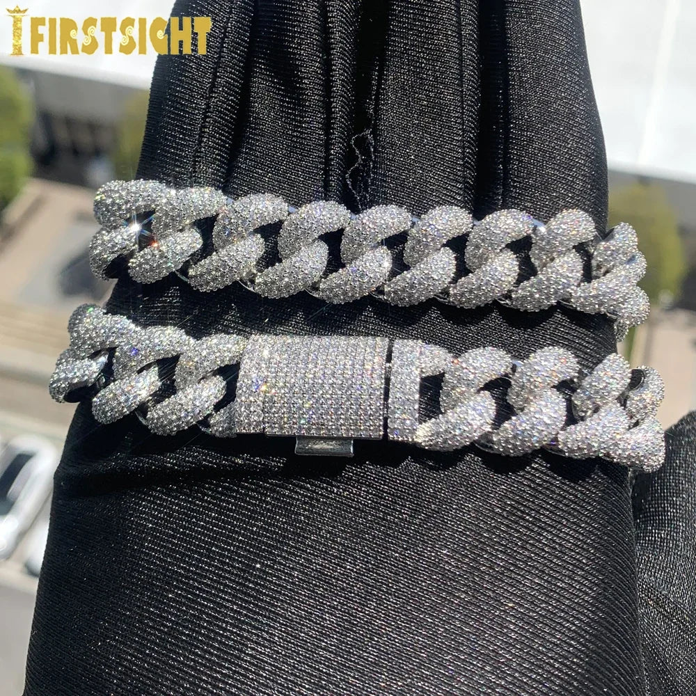 Men's Iced Cuban Link Chain Necklace 15 mm Silver Tone