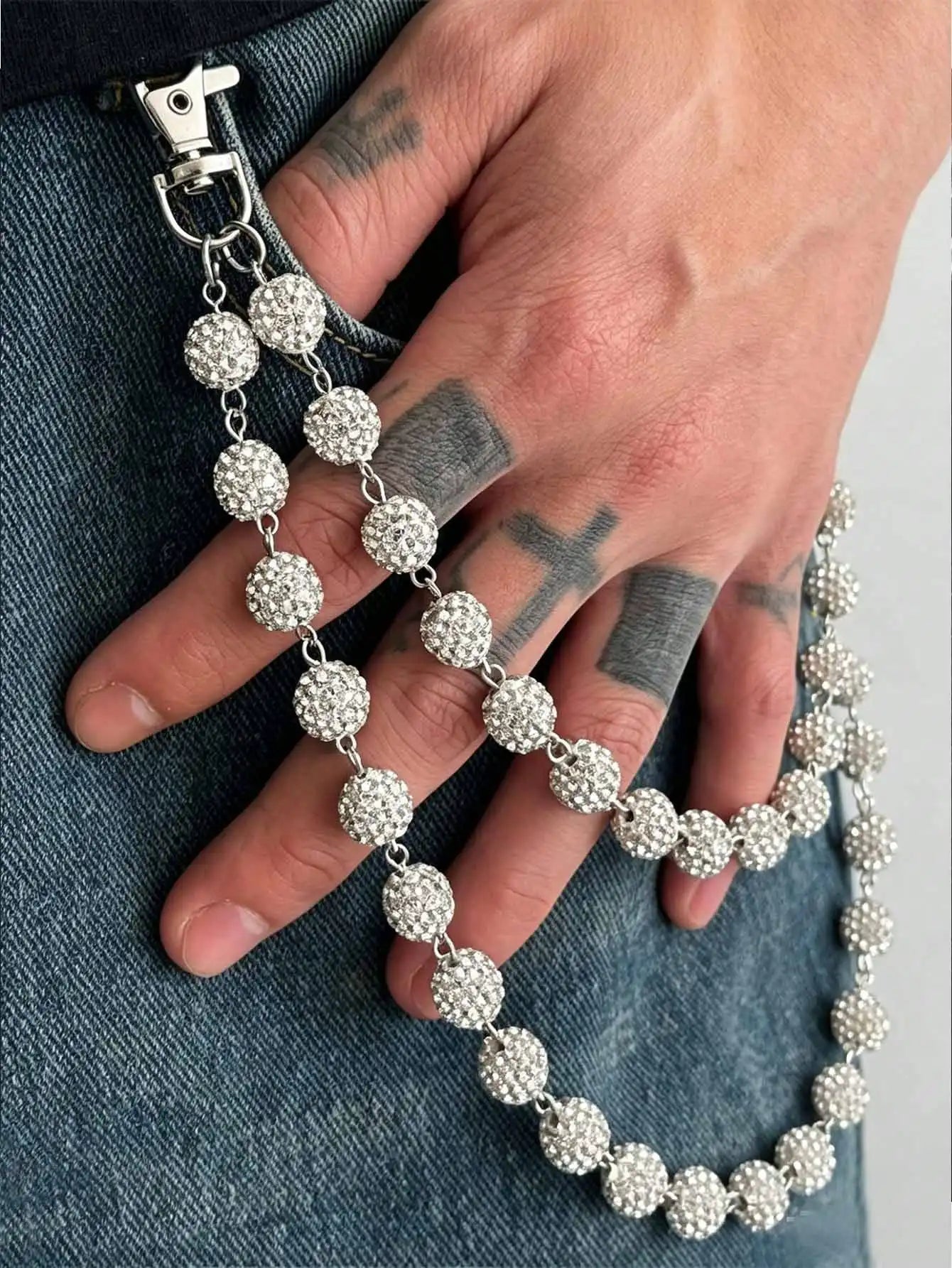 Rhinestone Double-Strand Jeans Chain Waist Accessory