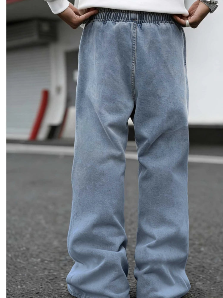 Men’s Embroidered Baggy Jeans With Elastic Waist Street Style