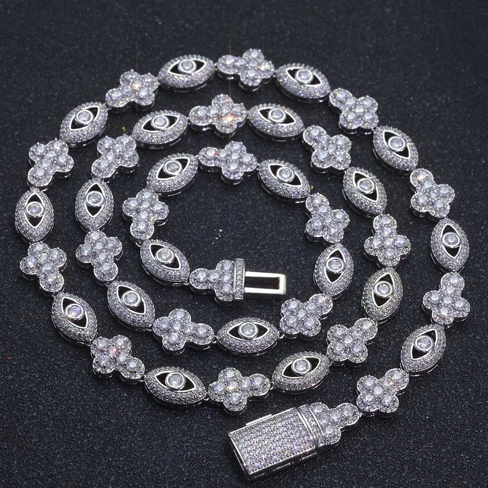 Bling Eye Cross Pendant Necklace With Cubic Zirconia