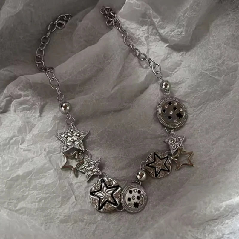 Y2K Star Pendant Chain Necklace Set For Men And Women