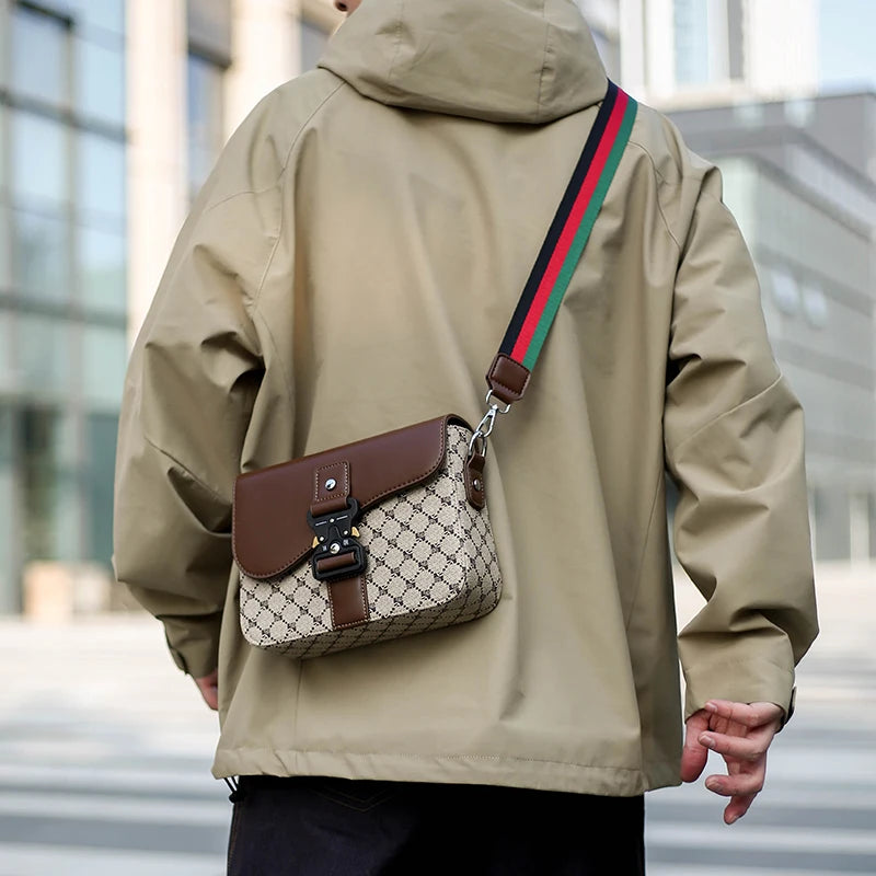 Men’s PU Crossbody Shoulder Bag With Jacquard Pattern