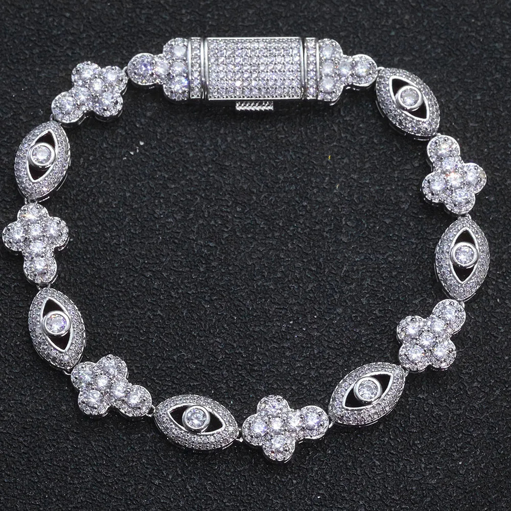 Bling Eye Cross Pendant Necklace With Cubic Zirconia