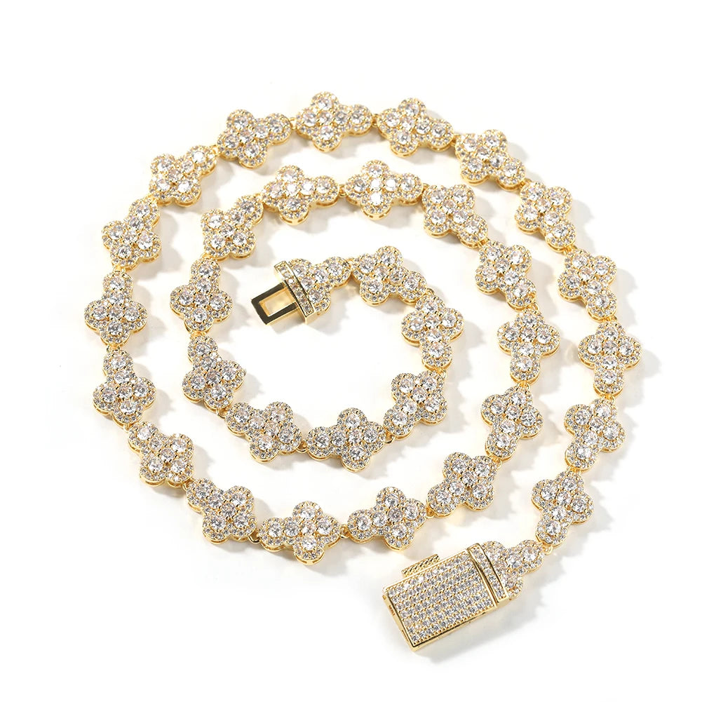 Iced Out Tennis Chain Necklace With Star Or Cross Pendants