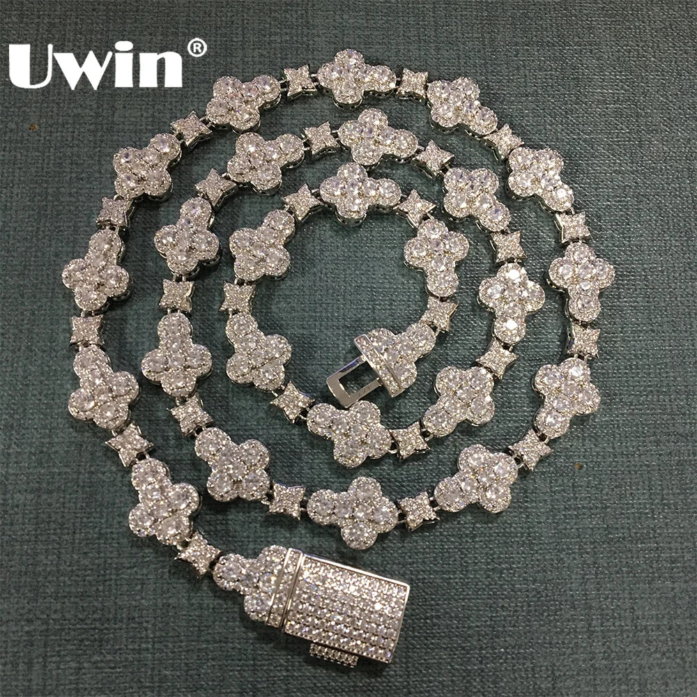 Iced Out Tennis Chain Necklace With Star Or Cross Pendants