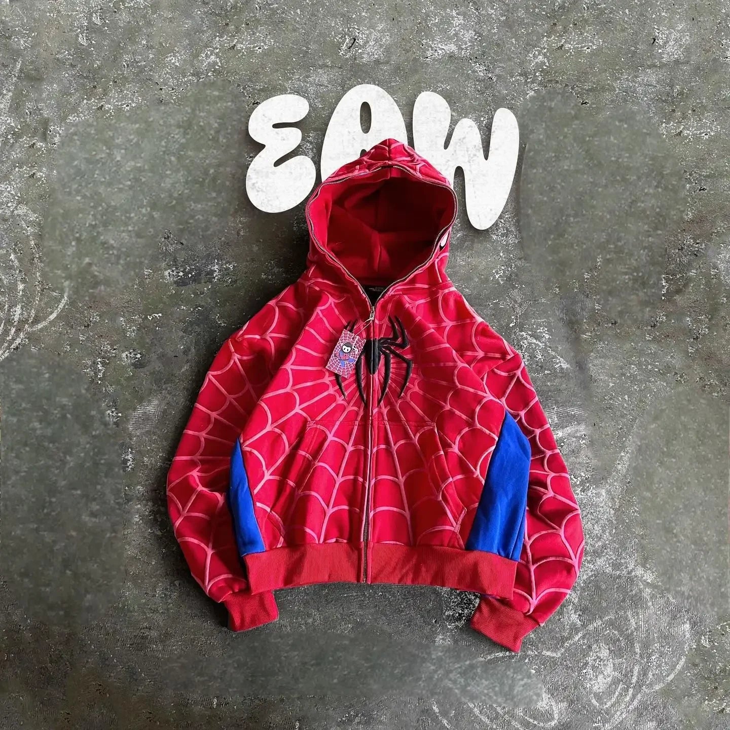 Y2K Gothic Spider Zip Hoodie – Oversized Streetwear