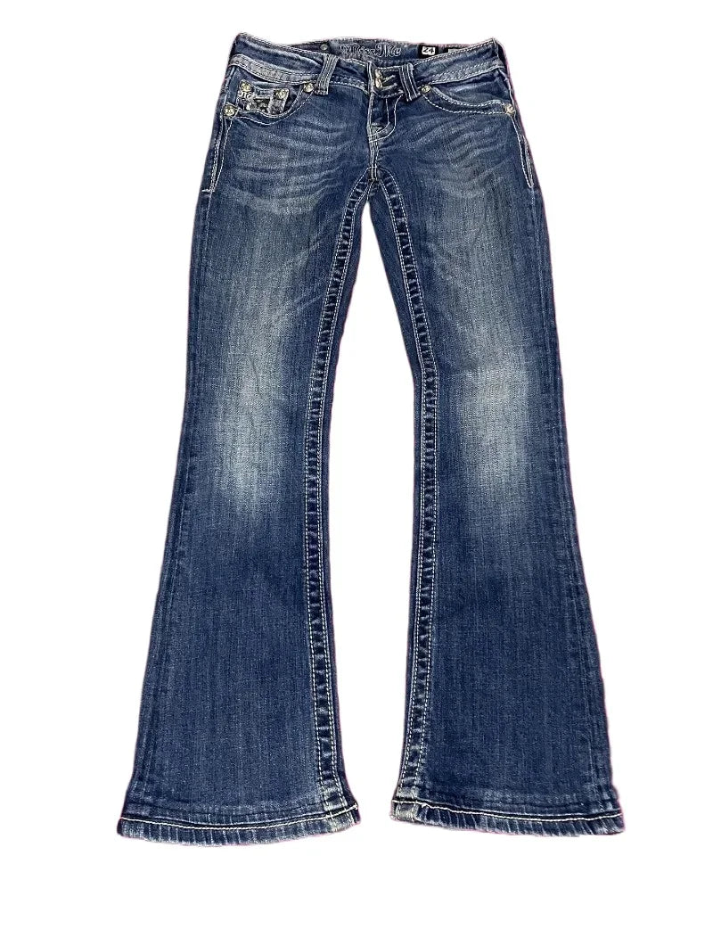 Women’s Y2K Wide Leg Jeans With Embroidered Back Pockets
