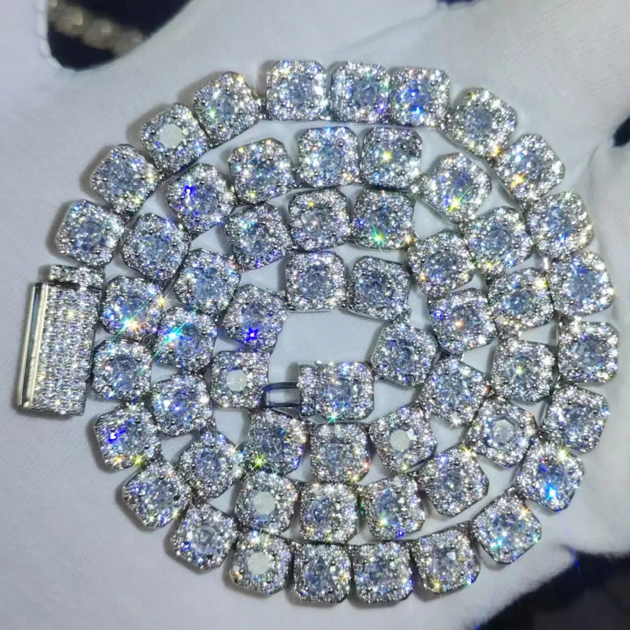 Clustered Tennis Chain Cuban Link Necklace With CZ