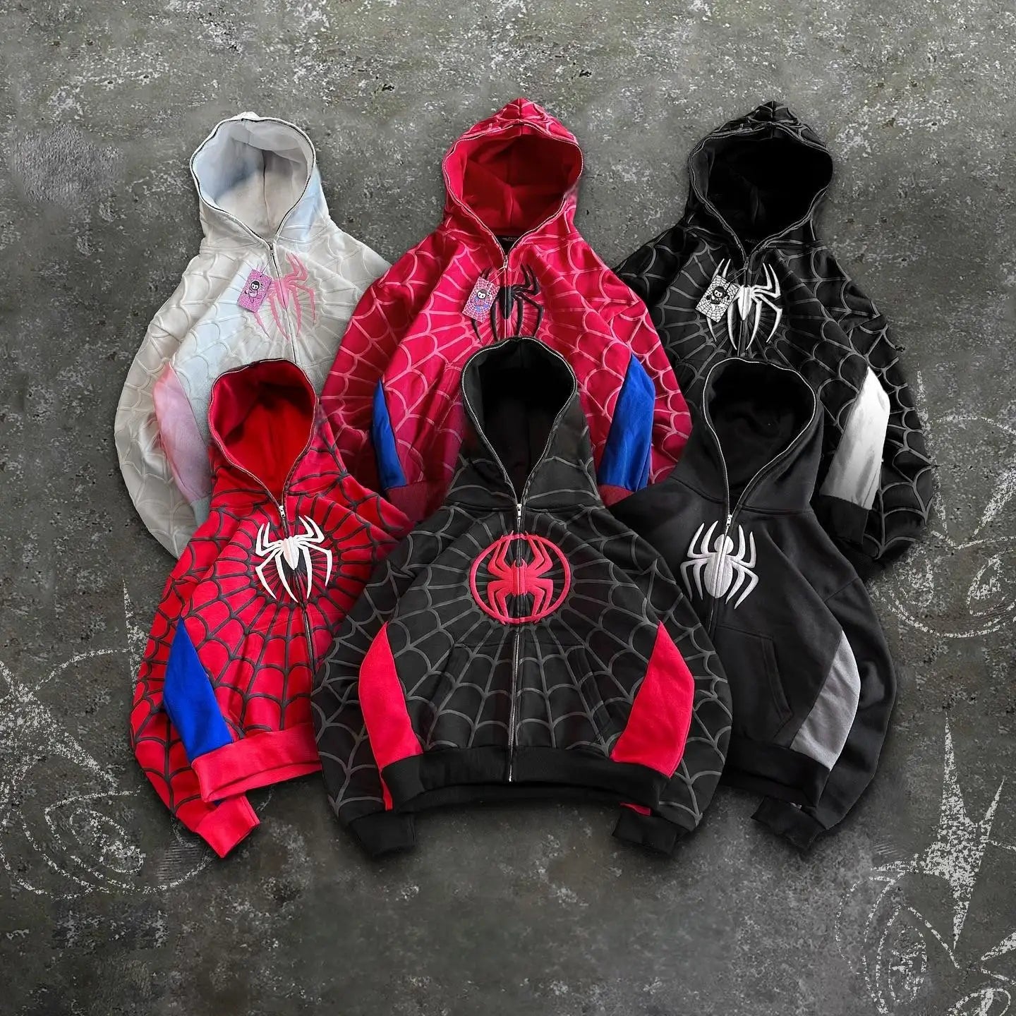 Y2K Gothic Spider Zip Hoodie – Oversized Streetwear