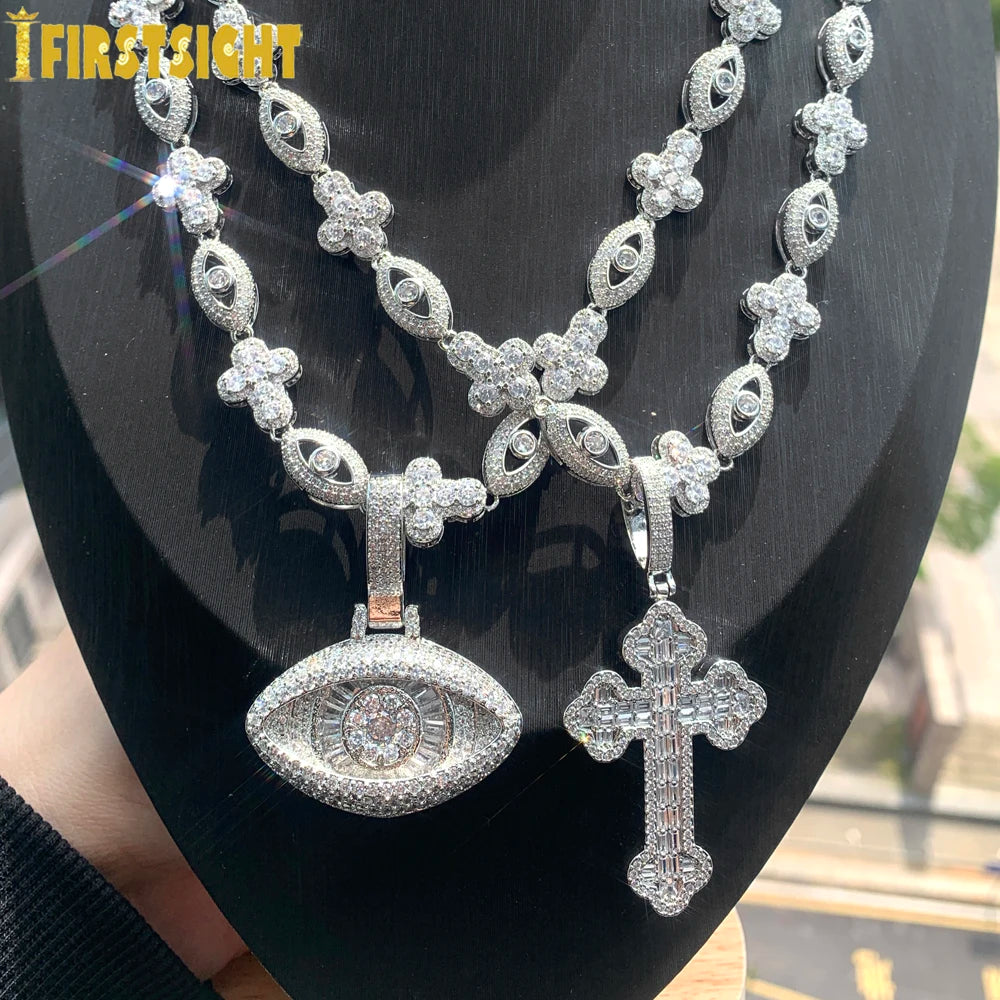 Iced Out Cross Necklace With Cubic Zirconia Tennis Chain