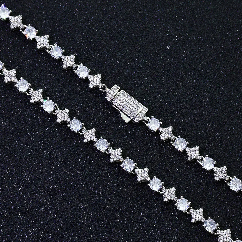 Hip Hop Iced Out CZ Tennis Bracelet Star Chain Jewelry