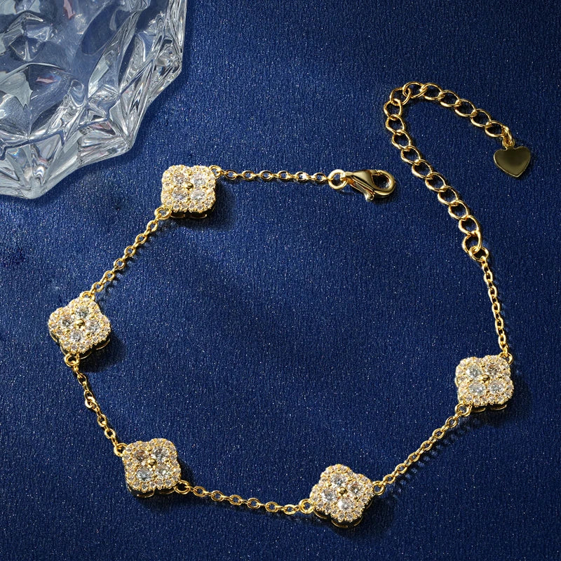 Moissanite Clover Link Bracelet – D Color VVS1 Sparkle