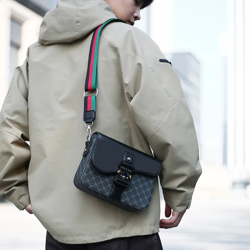 Men’s PU Crossbody Shoulder Bag With Jacquard Pattern