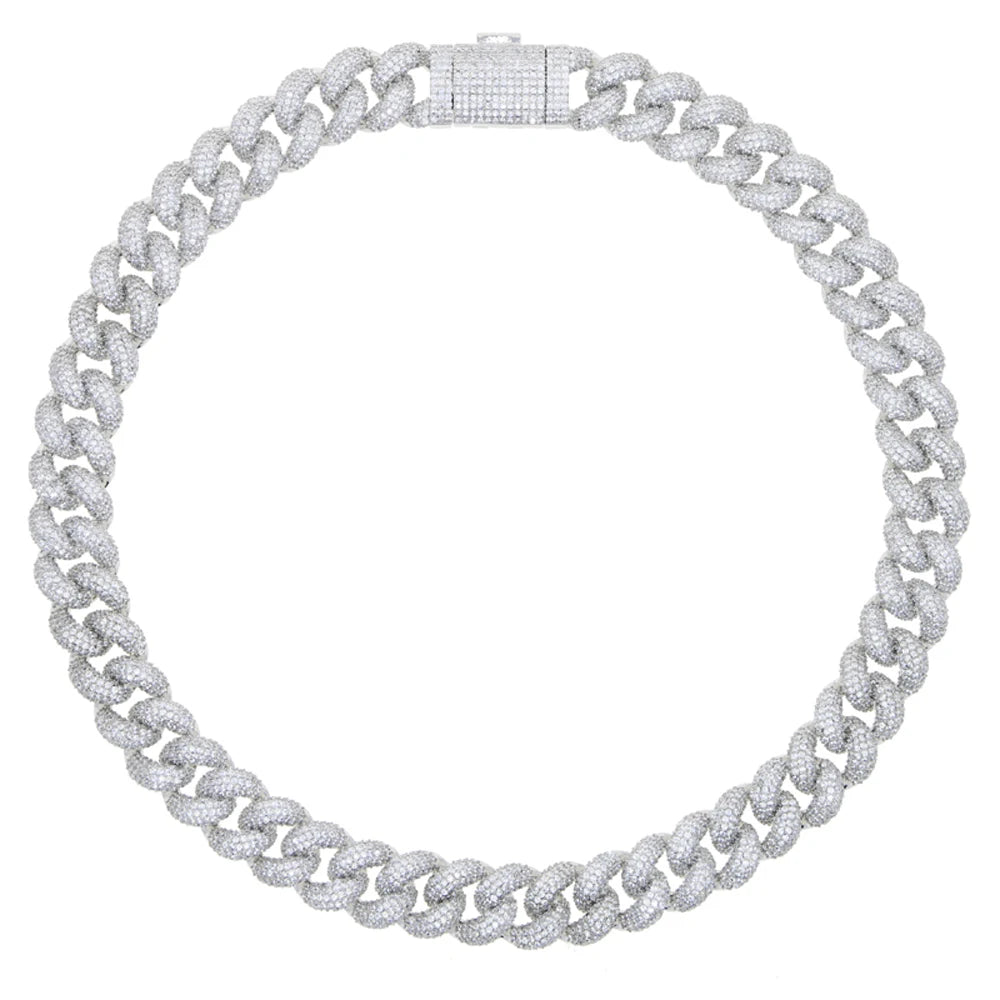 Men's Iced Cuban Link Chain Necklace 15 mm Silver Tone