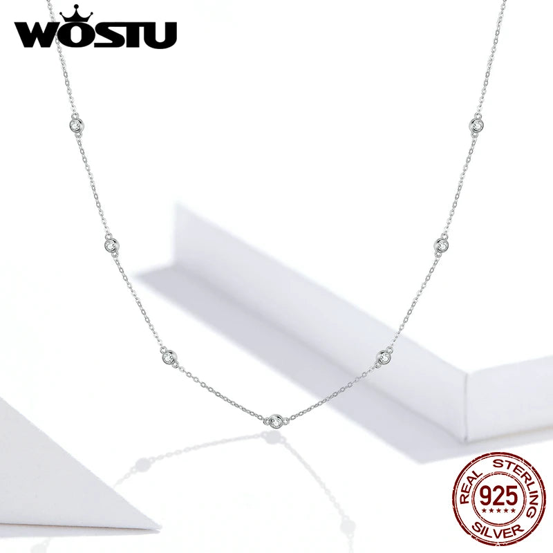 Moissanite Station Chain Necklace 925 Sterling Silver