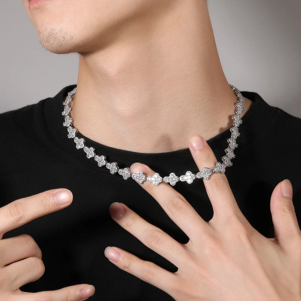Iced Out Tennis Chain Necklace With Star Or Cross Pendants