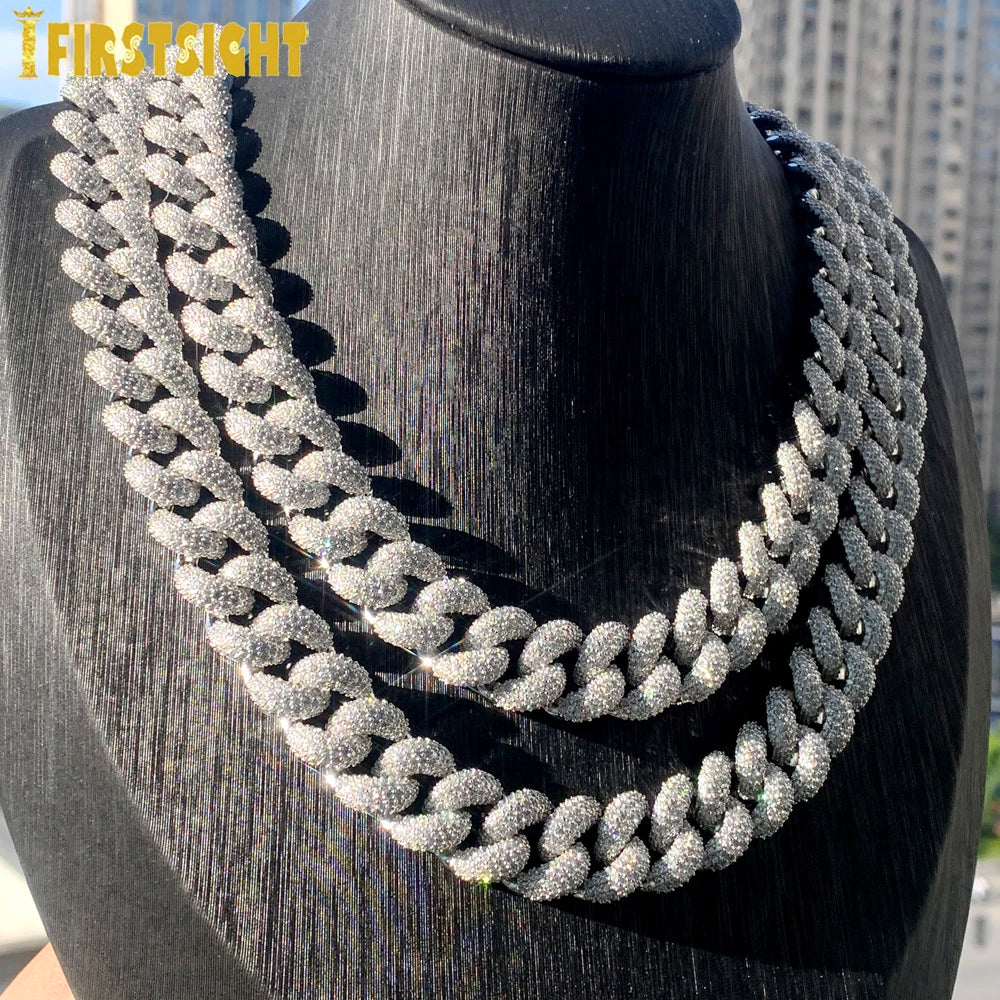 Men's Iced Cuban Link Chain Necklace 15 mm Silver Tone