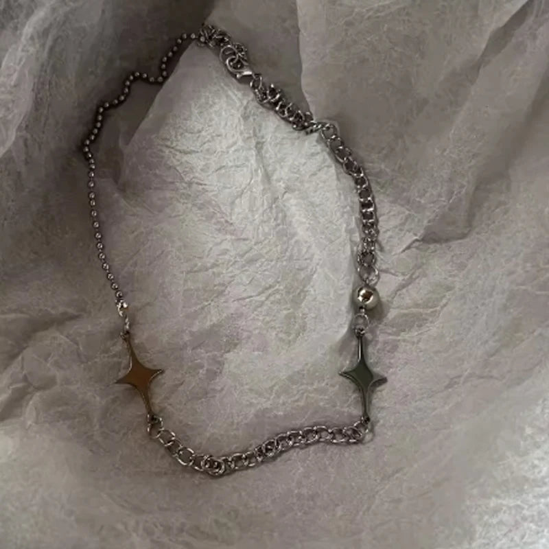 Y2K Star Pendant Chain Necklace Set For Men And Women