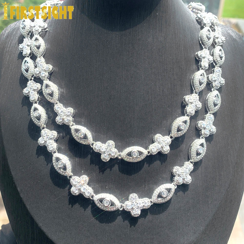 Iced Out Cross Necklace With Cubic Zirconia Tennis Chain