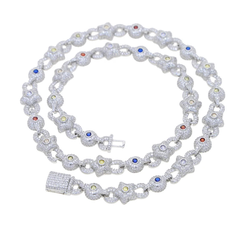 CZ Starfish Charm Hip Hop Cuban Chain Jewelry Set