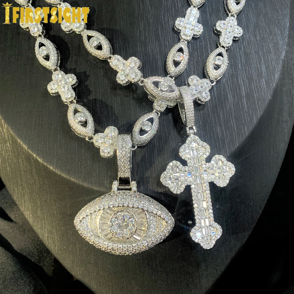Iced Out Cross Necklace With Cubic Zirconia Tennis Chain